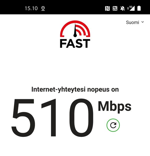 Esimerkki nopeudesta Elisan 5G-verkossa Helsingin Jätkäsaaressa.