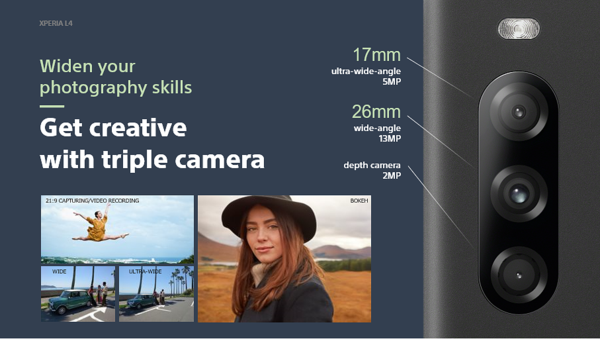 Sonyn Xperia L4:ssä on kolme takakameraa.
